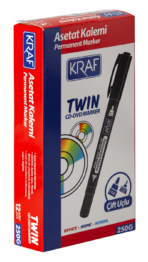 KRAF ASETAT KALEMİ TWIN ÇİFT UÇLU 250 SİYAH - Görsel 2